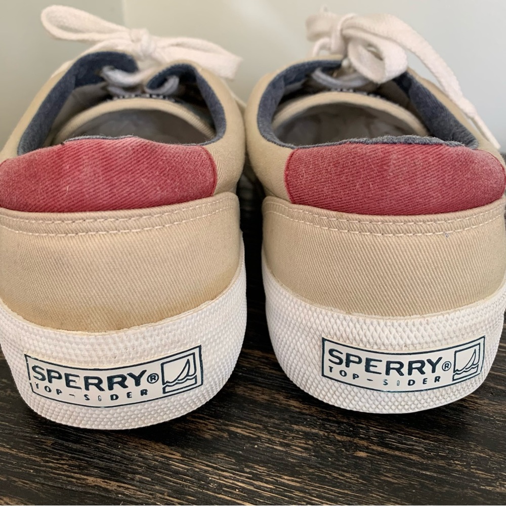Sperry ⛵️ Top Sider Marine Lace Up Boat Shoes 12M Tan Navy Maroon - Picture 3 of 11